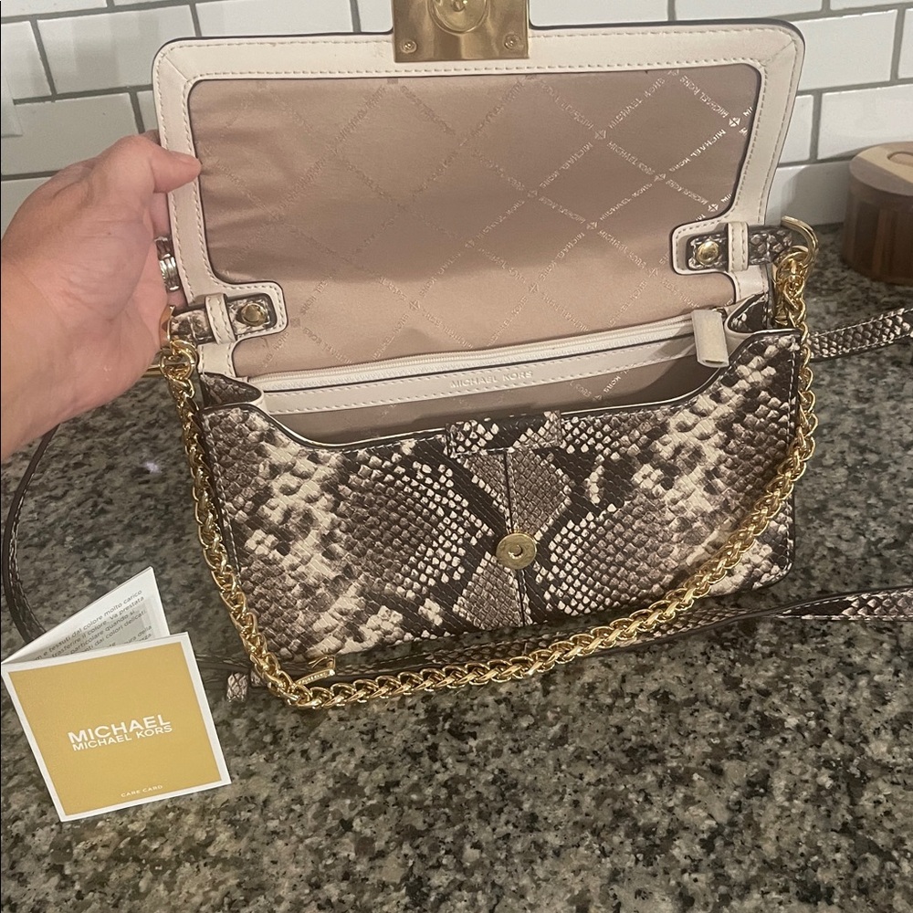 Michael Kors Snakeskin-Print Clutch with Gold MK Lock - Picture 8 of 10